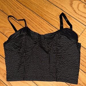 URBAN OUTFITTERS Black and Silver Striped Crop Top SIZE M